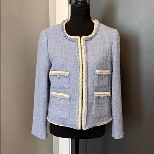 J. Crew Light Blue Tweed Blazer with Cream Trim